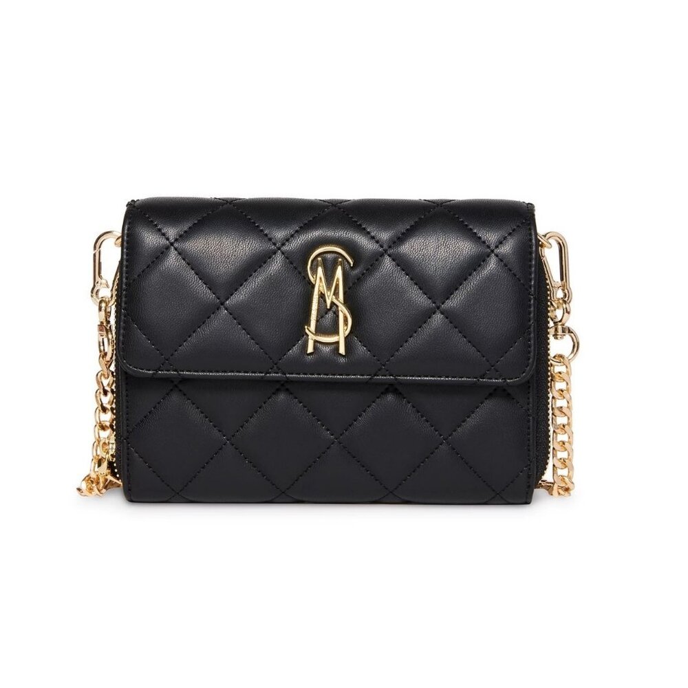 STEVE MADDEN BCarina quilted faux-leather phone crossbody bag wallet - Black